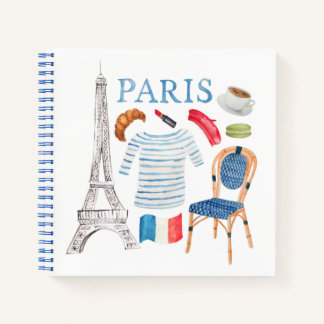 Paris French Watercolor Doodles Notebook