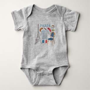 Paris French Watercolor Doodles Onsie Baby Bodysuit
