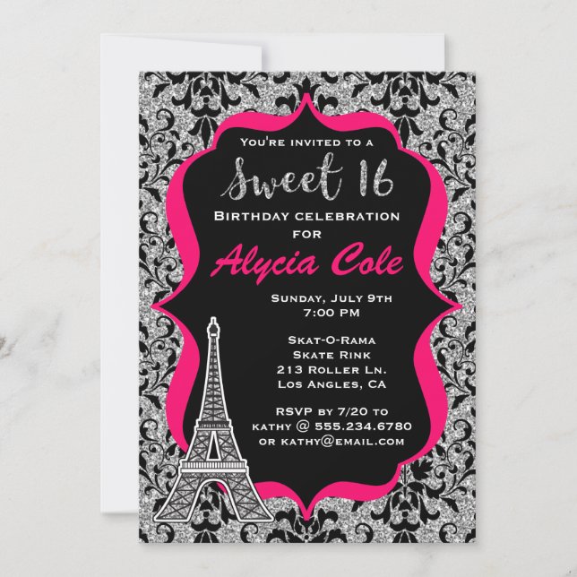 Paris Glam Sweet sixteen Invitation de fête d'anni (Devant)