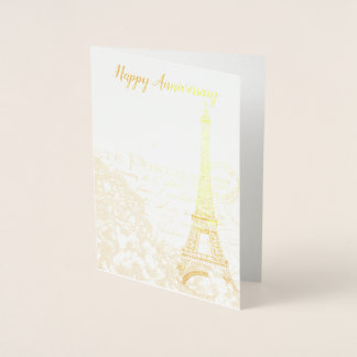 Paris Gold or Silver Foil Anniversary Card -Custom