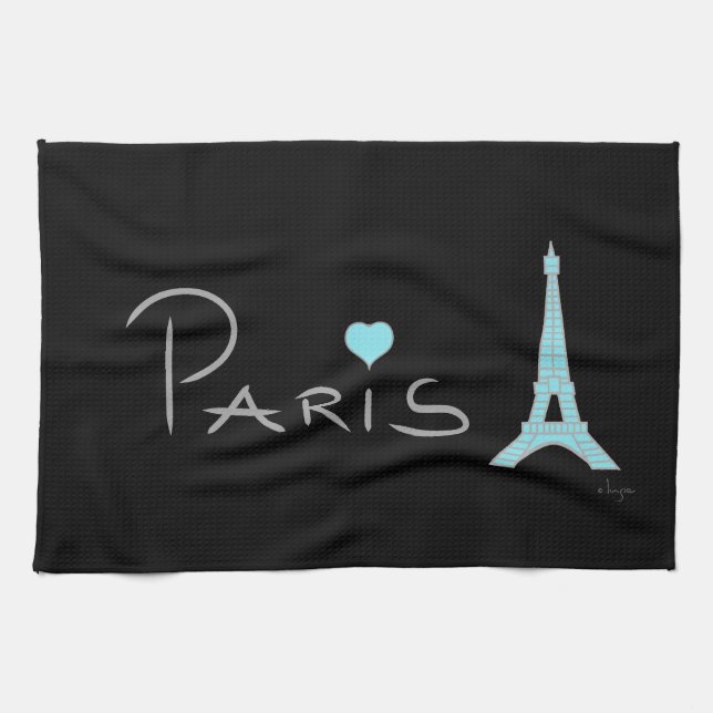 Paris Heart Eiffel Tower Kitchen Towel (Horizontal)