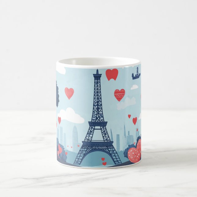 Paris Heart Ilustration Gift for Valentines day Coffee Mug (Center)