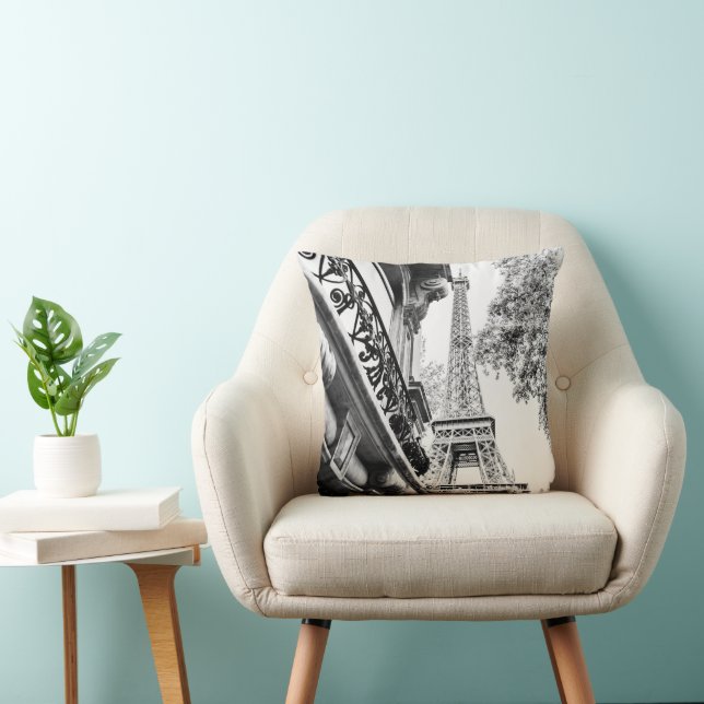 Paris Home Decor in Black and White Throw Pillow (Chair)