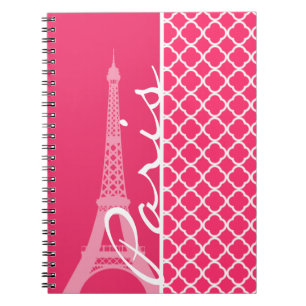Paris; Hot Pink Moroccan Quatrefoil Notebook