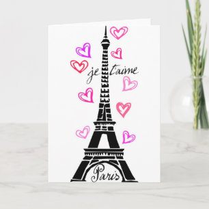 PARIS I LOVE YOU EIFFEL AND PINK HEARTS CARD