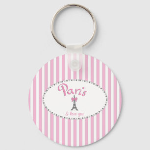"Paris I Love You"- pink stripes Keychain