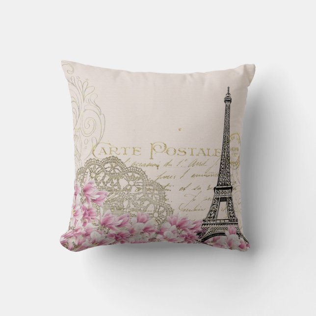 Paris in flowers throw pillow (Front)