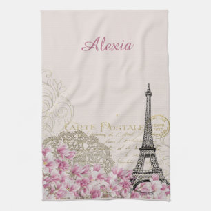 Paris in flowers   your name kitchen towel