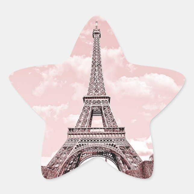 Paris in Pink Eiffel Tower Star Sticker (Front)