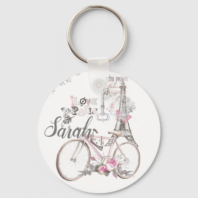 Paris in Pink Vintage Personnalised Keychain (Front)