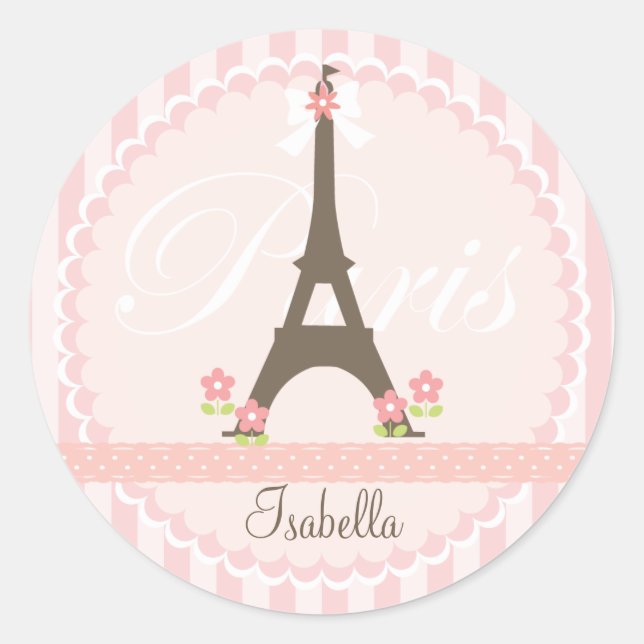 Paris in Spring Girly Classic Round Sticker (Front)