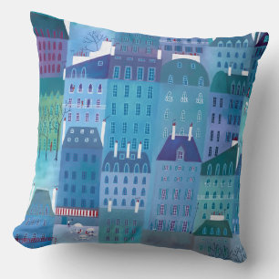 Paris in Spring Modern Cityscape Painting Throw Pillow