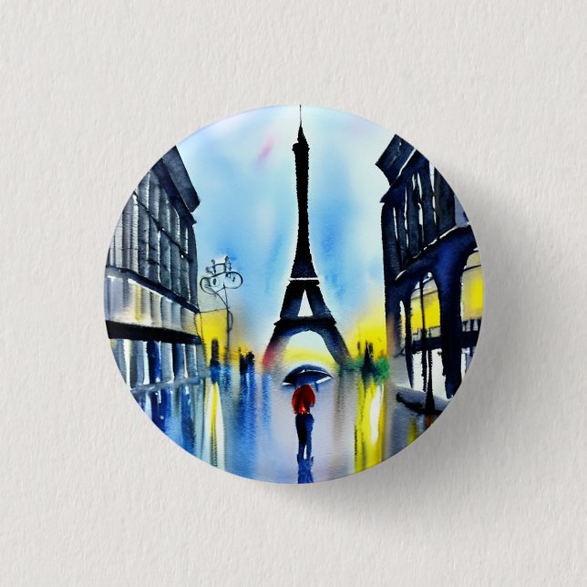 Paris in the rain 1 inch round button (Front)