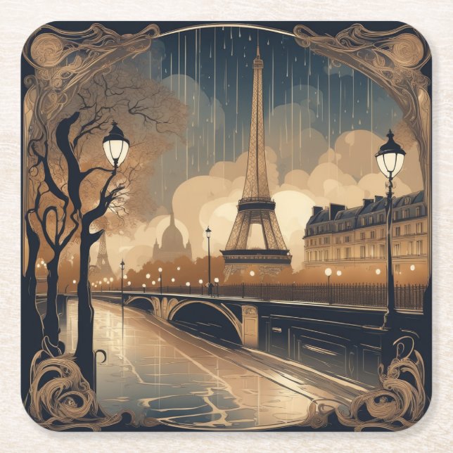 PARIS IN THE RAIN SQUARE PAPER COASTER (Front)