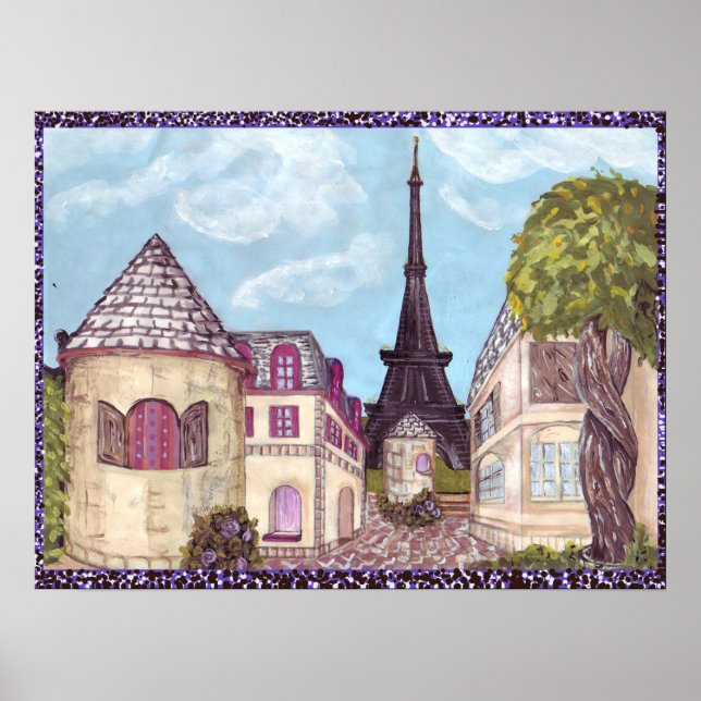 Paris Inspired cityscape with Eiffel Tower Poster (Front)