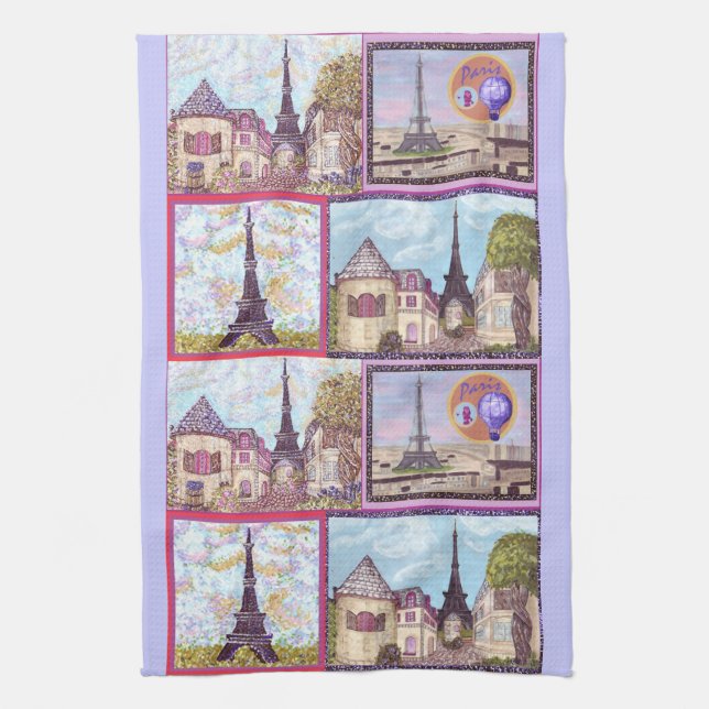 Paris Inspired Cityscapes And The Eiffel Tower Ame Kitchen Towel (Vertical)