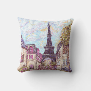 Paris Inspired Pointillism Eiffel Tower American M Throw Pillow