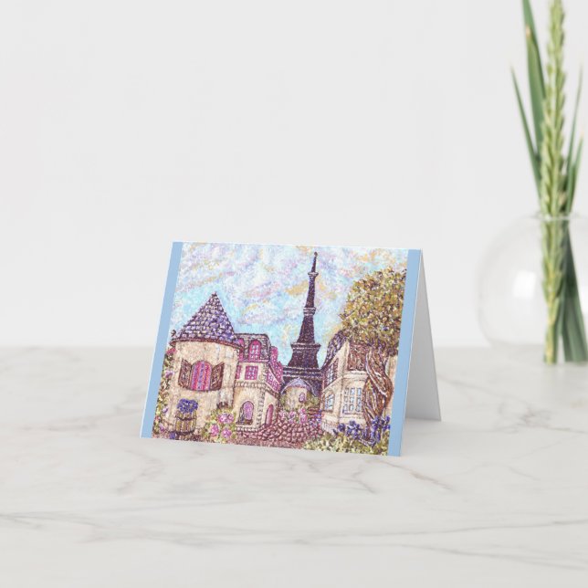 Paris Inspired Pointillism note card Eiffel Tower (Front)