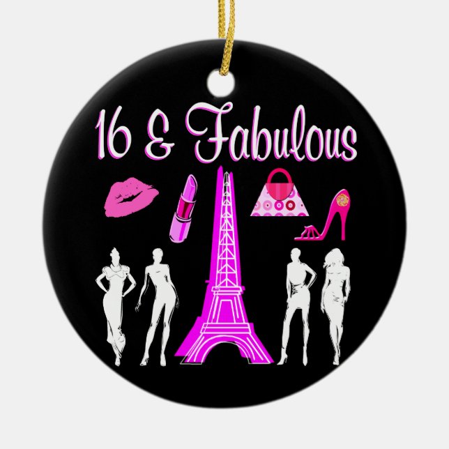 PARIS INSPIRED SWEET 16TH BIRTHDAY DESIGN CERAMIC ORNAMENT (Front)