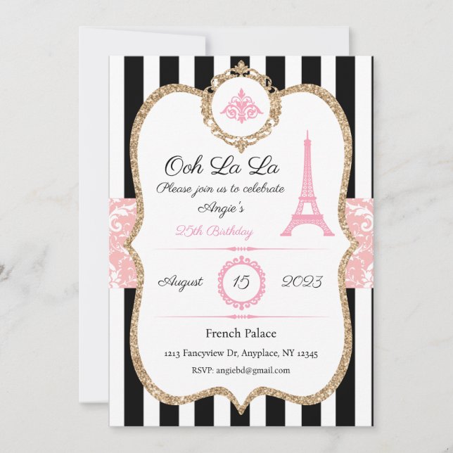 Paris Invitation, Custom, Birthday, Bridal, Baby Invitation (Front)
