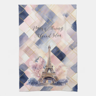 Paris is Always A Good Idea Eiffel Tower Blue Pink Kitchen Towel