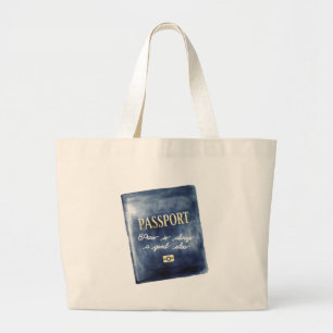 Paris is Always Good Idea Blue Passport Large Tote Bag
