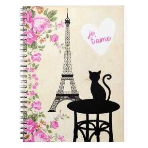 Paris Je T'aime Cat and Eiffel Tower Notebook