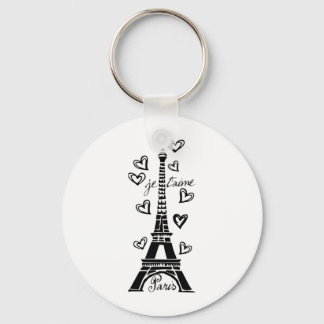 PARIS JE T'AIME EIFFEL TOWER AND HEARTS PRINT KEYCHAIN