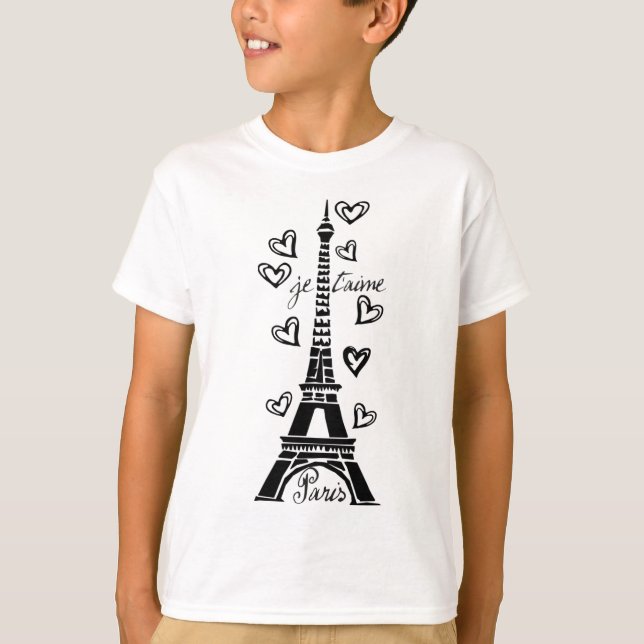 PARIS JE T'AIME EIFFEL TOWER AND HEARTS PRINT T-Shirt (Front)