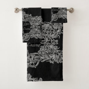 Paris Je T'aime Eiffel Tower Scroll Print Bath Towel Set