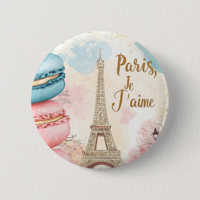  Paris, Je T'aime - Eiffel Tower with Macarons  2 Inch Round Button (Front)