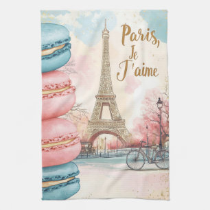Paris, Je T'aime - Eiffel Tower with Macarons Kitchen Towel