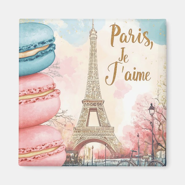  Paris, Je T'aime - Eiffel Tower with Macarons  Magnet (Front)