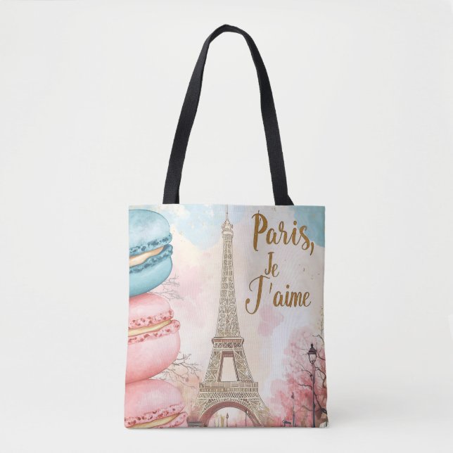  Paris, Je T'aime - Eiffel Tower with Macarons  Tote Bag (Front)