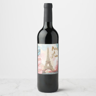 Paris, Je T'aime - Eiffel Tower with Macarons Wine Label