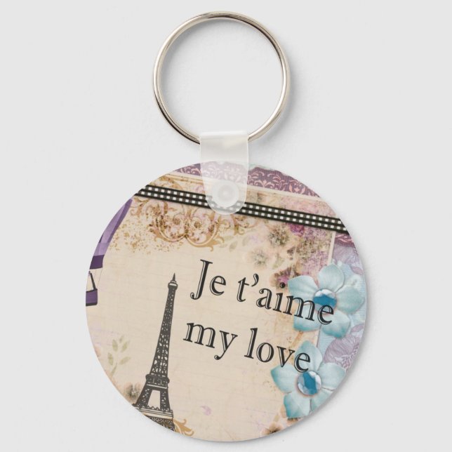 Paris Je t'aime My love Vintage style Keychain (Front)