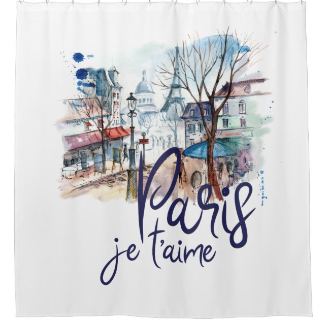 Paris Je t'aime Watercolor Calligraphy France Art (Front)