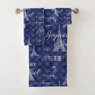 Paris Joyeux Noel Christmas Blue Towel Set