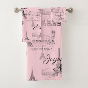 Paris Joyeux Noel Christmas Pink Bath Towel Set
