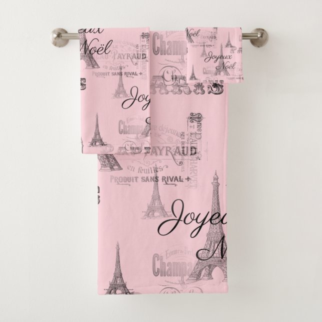 Paris Joyeux Noel Christmas Pink Bath Towel Set (Insitu)