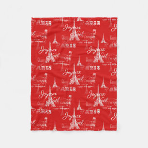 Paris Joyeux Noel Christmas Red Fleece Blanket