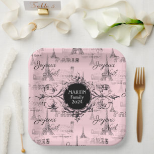 Paris Joyeux Noel Personal Pink Christmas Plates