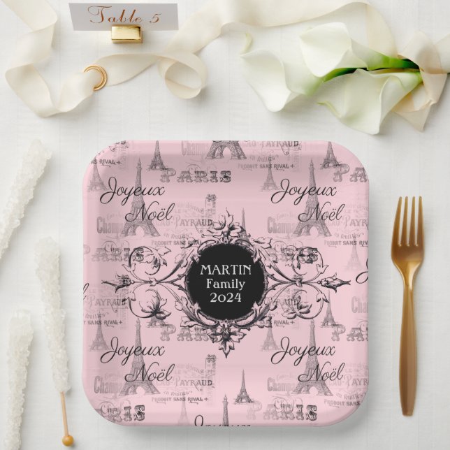 Paris Joyeux Noel Personal Pink Christmas Plates (Wedding)