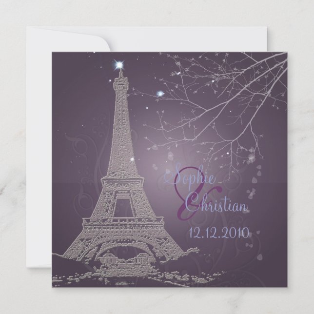Paris La Nuit, eiffel tower wedding  invitations (Front)