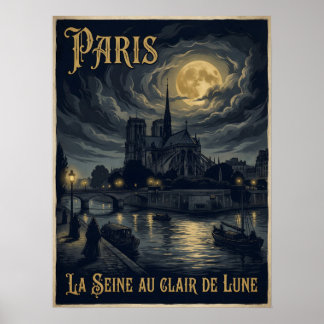 Paris La Seine Au Clair De Lune Gothic Travel Poster