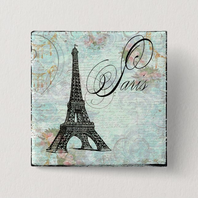 Paris La Tour Eiffel French Design 2 Inch Square Button (Front)