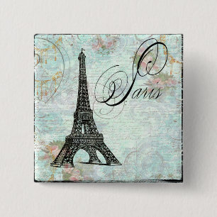 Paris La Tour Eiffel French Design 2 Inch Square Button