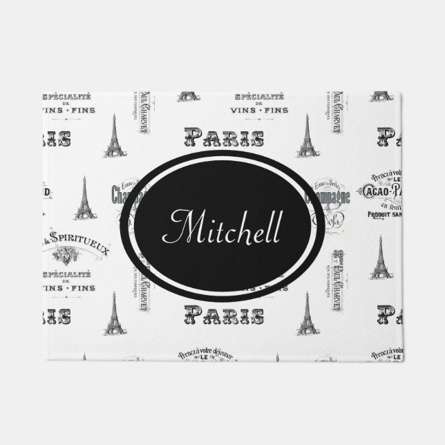 Paris Label Collage French Personalized Doormat (Front)