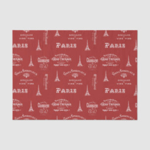 Paris Label Collage Red Tissue Paper