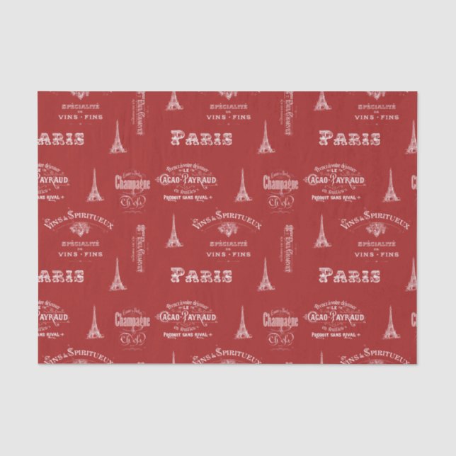 Paris Label Collage Red Tissue Paper (Front)